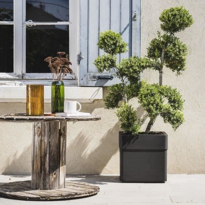 Image secondaire de Bac à Fleurs Carré 40 cm avec Roulettes - EDA Carel - Gris Anthracite