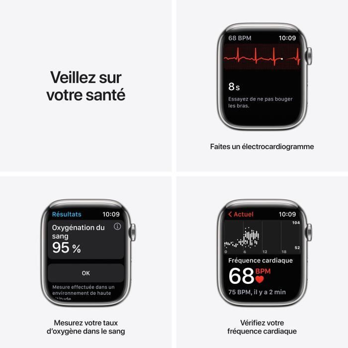 Apple Watch Series 7 GPS + Cellular - 45mm - Boîtier Silver Stainless Steel - Bracelet Starlight Sport