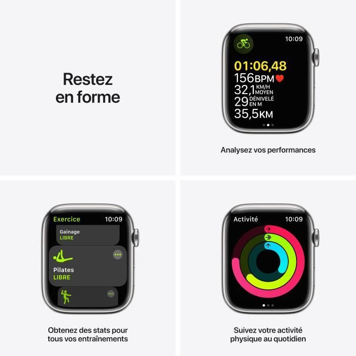 Apple Watch Series 7 GPS + Cellular - 45mm - Boîtier Silver Stainless Steel - Bracelet Starlight Sport