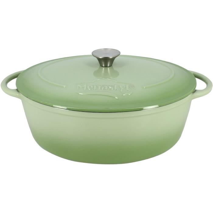 Cocotte - MENASTYL - 6020075 - Ronde - En fonte acier émaillé - Vert - 7 litres