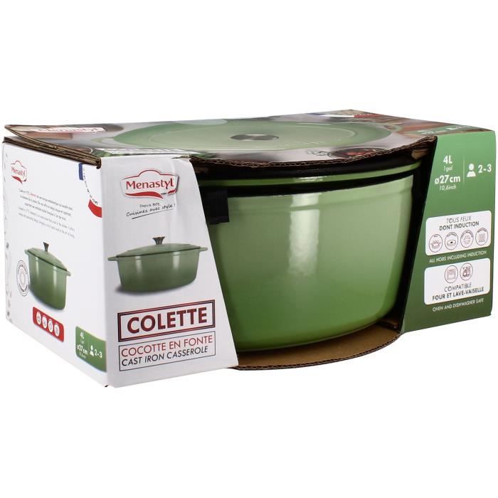 Image secondaire de Cocotte - MENASTYL - 6020075 - Ronde - En fonte acier émaillé - Vert - 7 litres