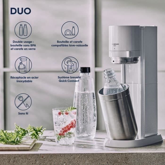 SODASTREAM DUOBICB - Machine DUO Blanche Pack 4 bouteilles (2 carafes DUO + 2 Fuse LV) + 1 cylindre d'échange CQC