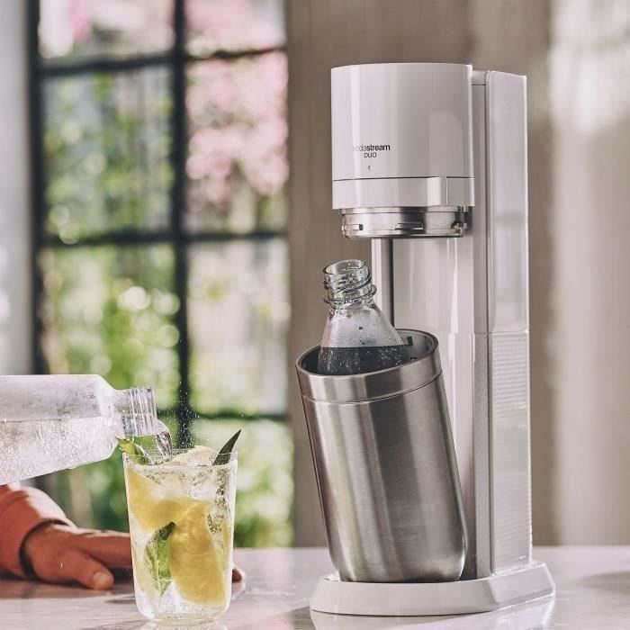 SODASTREAM DUOBICB - Machine DUO Blanche Pack 4 bouteilles (2 carafes DUO + 2 Fuse LV) + 1 cylindre d'échange CQC