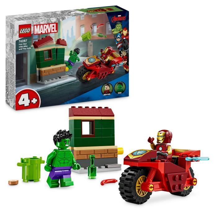 LEGO Marvel 76287 Iron Man con Moto e Hulk, Set Avengers con Minifigure