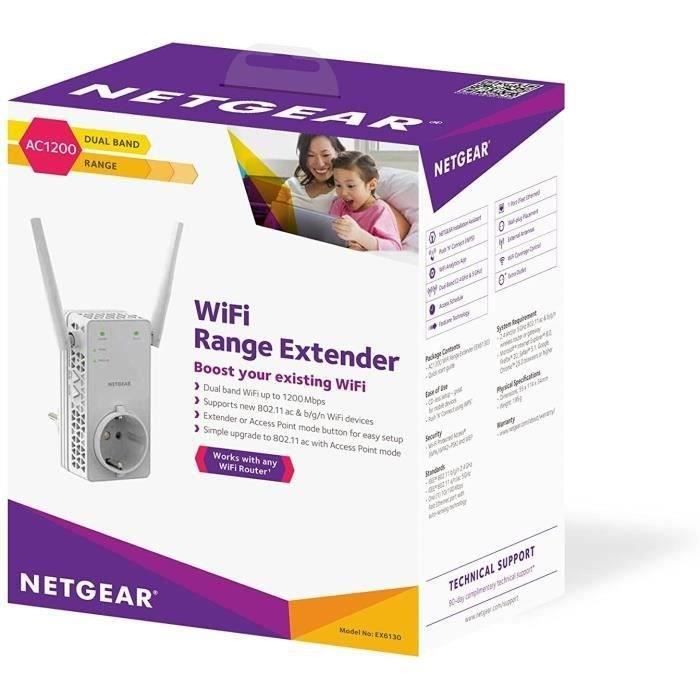 Répéteur WiFi Puissant - NETGEAR - AC1200 (EX6130) - Jusqu'a 90m² et 20 appareils - Prise Courant Intégrée - Compatible toutes Box