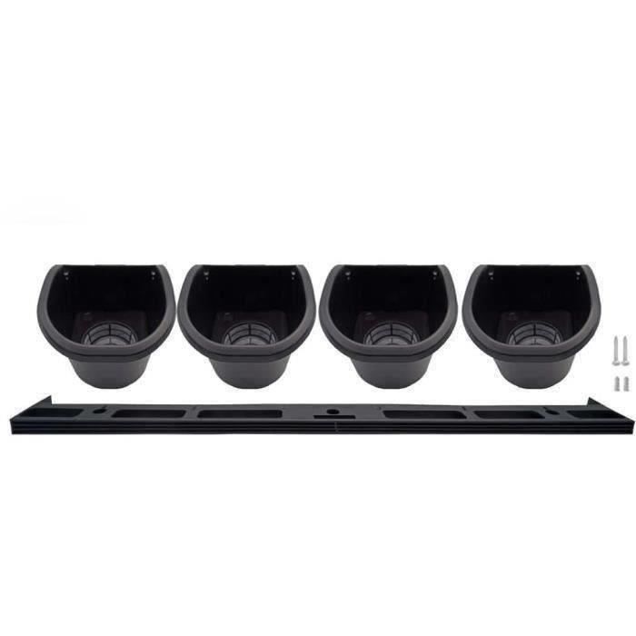 Fioriera da parete - Kit da parete composto da supporto a muro e 4 vasi (1 L) - Nero - Dim H 15 x L 60 cm - NATURA