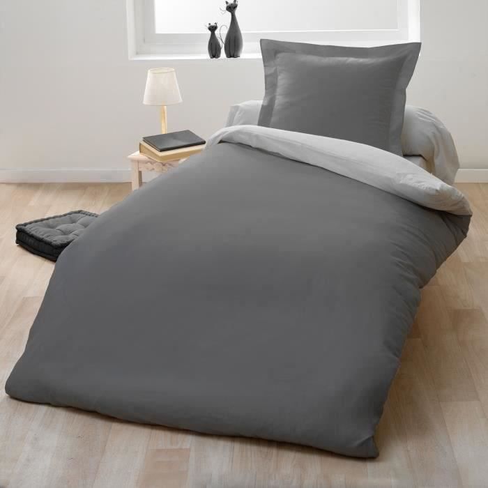 Completo copripiumino per 1 persona - 140x200 cm - 100% Cotone - Bicolore grigio chiaro e scuro