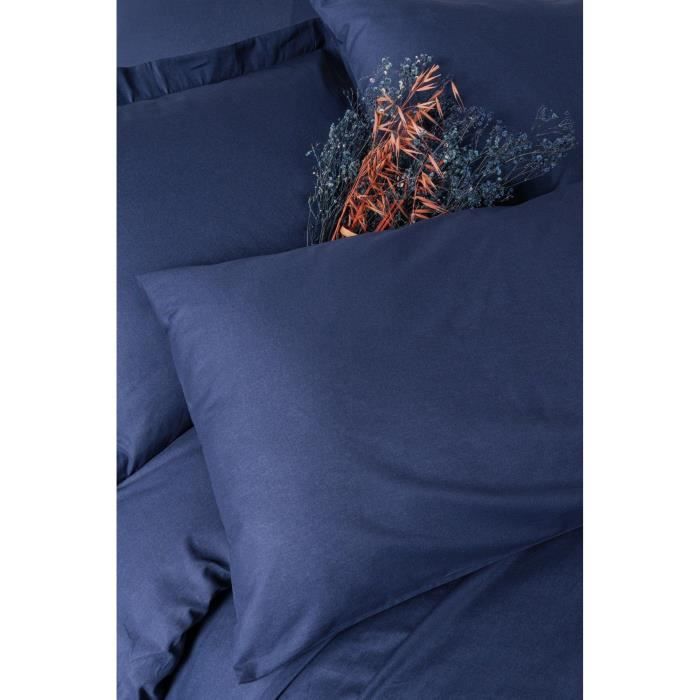 Image secondaire de Parure de lit - 1 housse de couette 220 x 240 cm + 2 taies d'oreiller 60 x 60 cm - 100% coton renforcé - Bleu