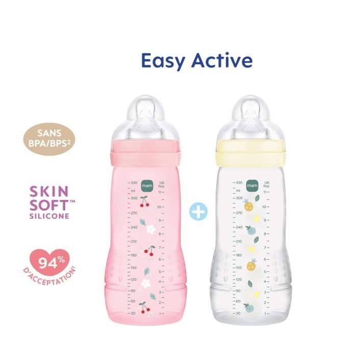 Image secondaire de Lot de 2 Biberons - MAM BABY - Easy Active - +6 mois - 330 ml - Tétine débit X - Berry + Pearl