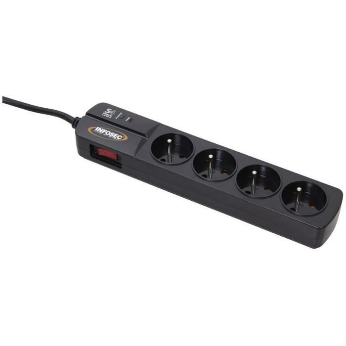 INFOSEC - S4 Black Line II - Parasurtenseur 4 prese FR - Garanzia di 2 anni