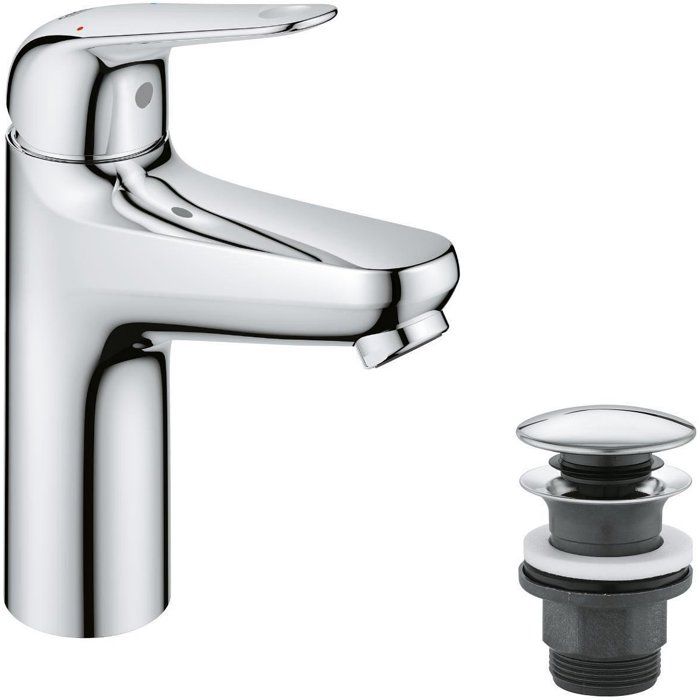 Mezclador monomando de lavabo - GROHE Swift - 24326001 - Cromo - Talla M - Ahorro de agua - Desag�e click-clack