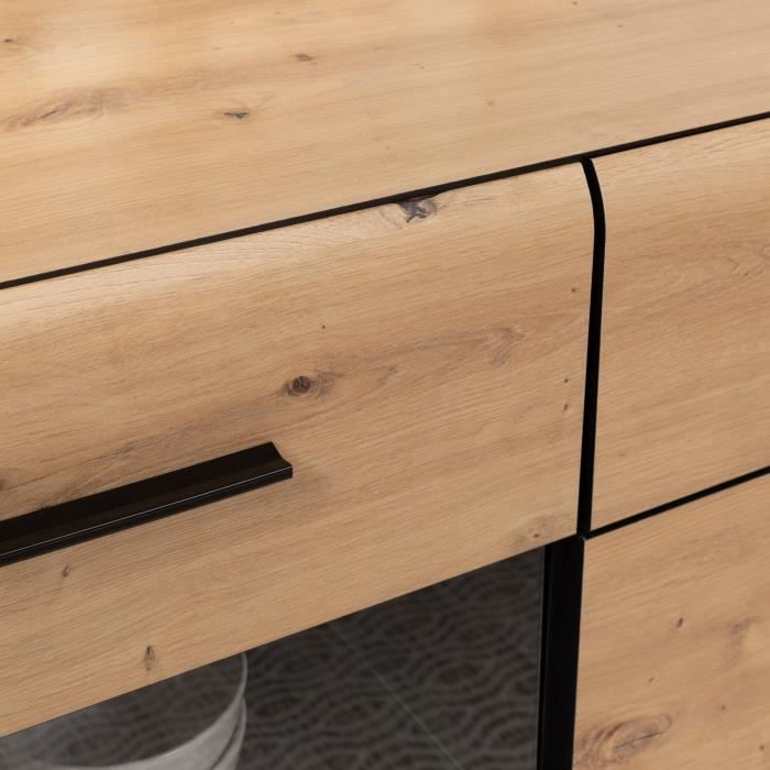 Buffet SEIKOLA 2 portes - 1 tablettes en verre, 4 tiroirs, éclairage inclus