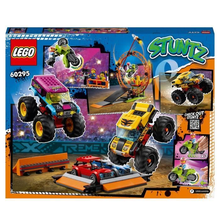 Lego City 60295 Arena Dello Spettacolo Acrobatico, 2 Monster Truck E Macchinine, Motocicletta A Retrocarica, Anello Di Fuoco E Fico
