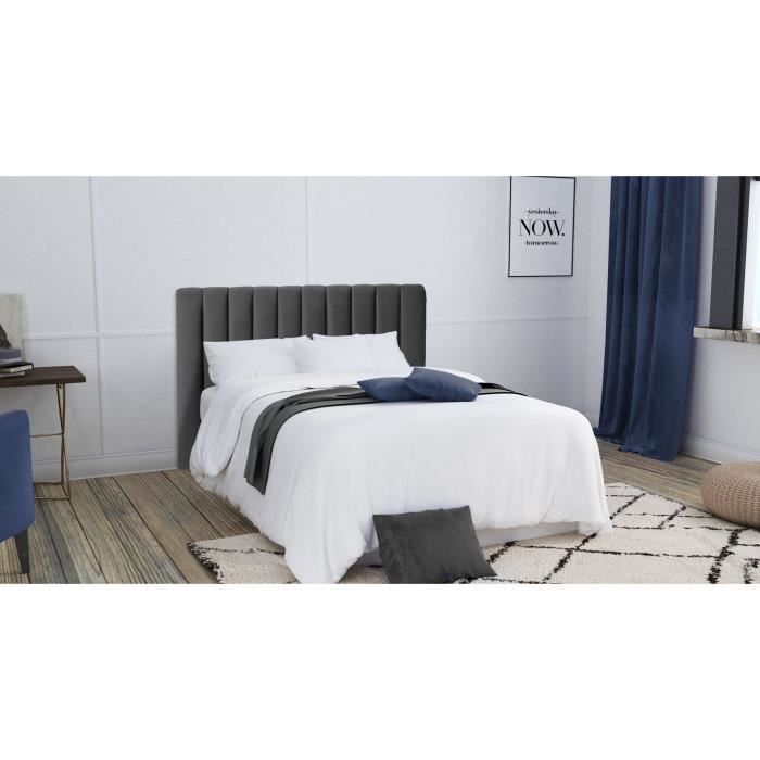Tete de lit BEDY - Velours Gris - 110x160 cm