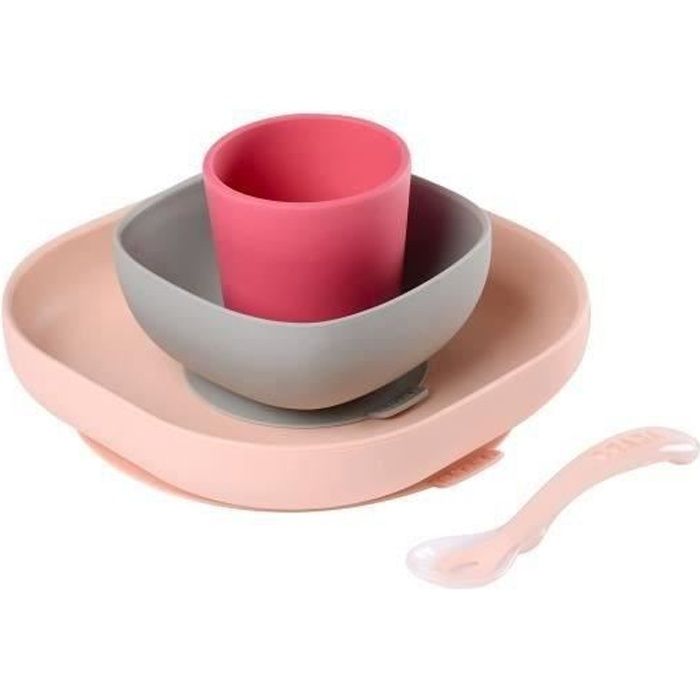 BEABA Servizio da tavola in silicone 4 pezzi - rosa
