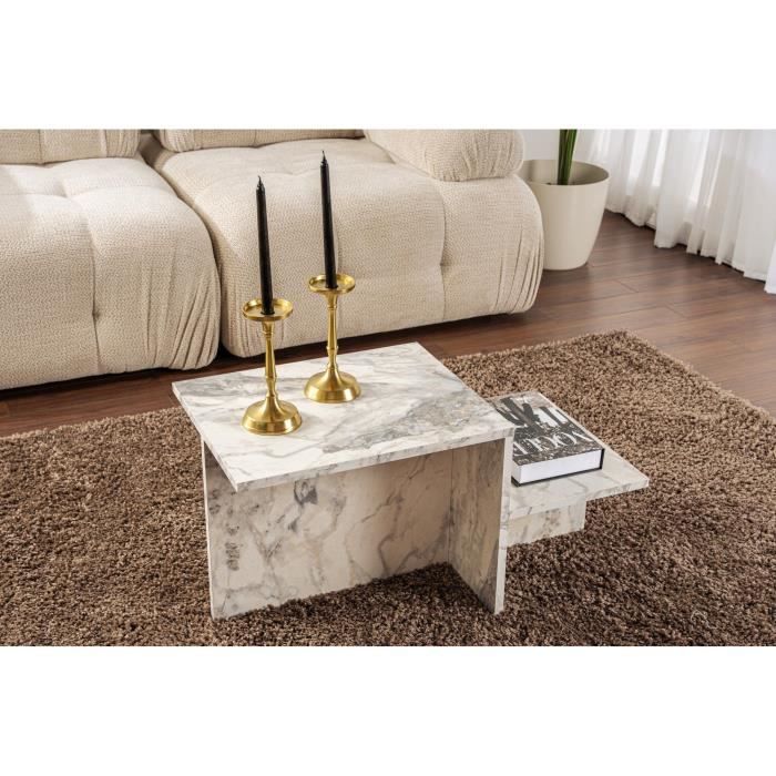 Image secondaire de Table basse - HARMONY - Rectangulaire - Effet marbre Freesia - 80 x 40 x 40 cm