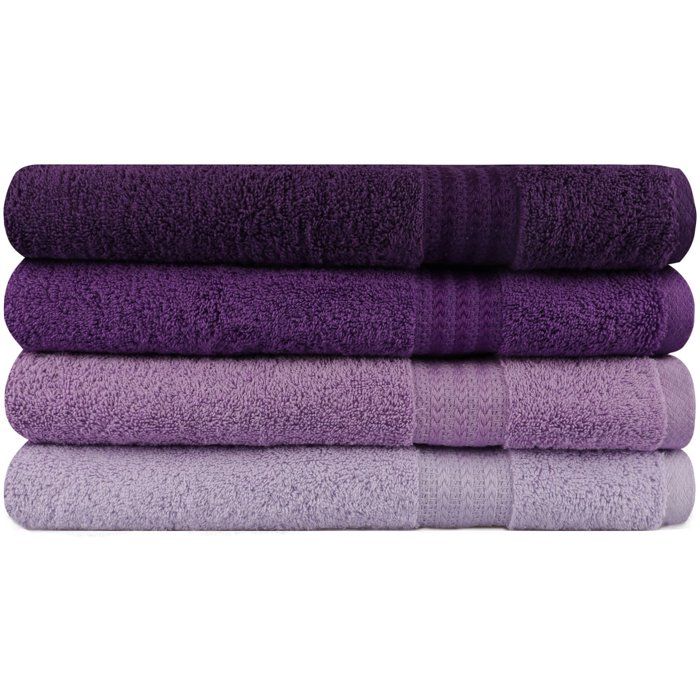 Image secondaire de Ensemble de 4 serviettes de bain en coton violet - 70 x 140 cm
