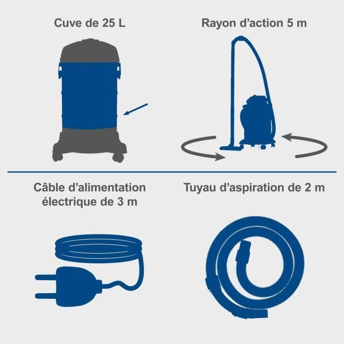 Image secondaire de Aspirateur industriel SCHEPPACH VC25 - 1200W, cuve inox 25L