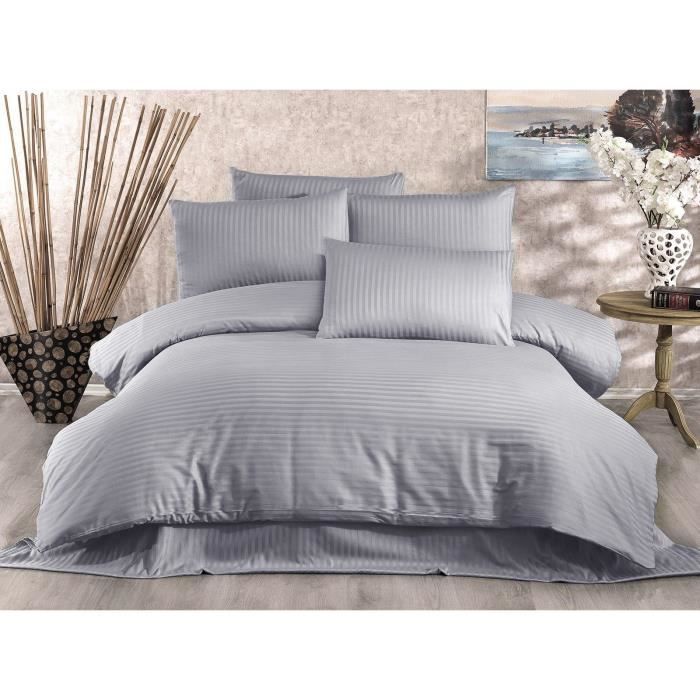 Completo letto - 1 copripiumino 220 x 240 cm + 2 federe 60 x 60 cm - 70% poliestere, 30% cotone - Grigio
