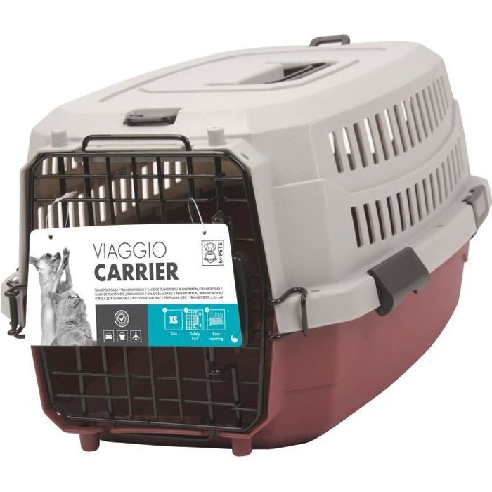 M-PETS Estuche de transporte Viaggio Carrier S - 58,4x38,7x33cm - Burdeos y gris - Para perros y gatos
