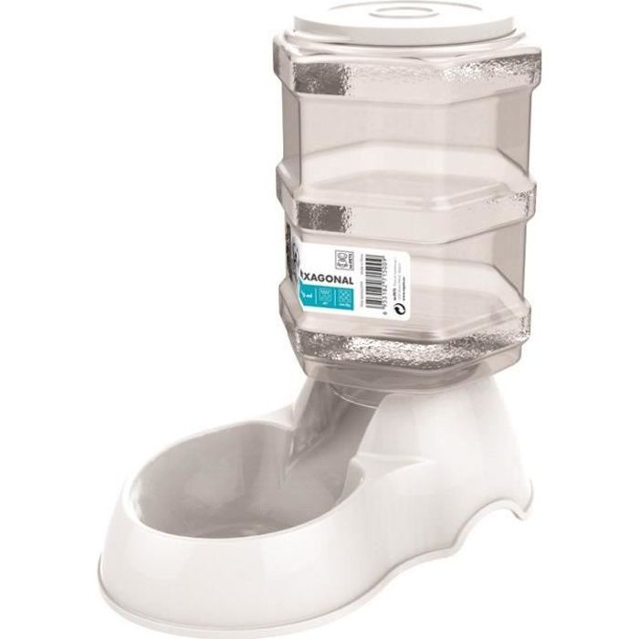 Dispensador de croquetas hexagonales M-PETS - 3500ml - Blanco - Para perros
