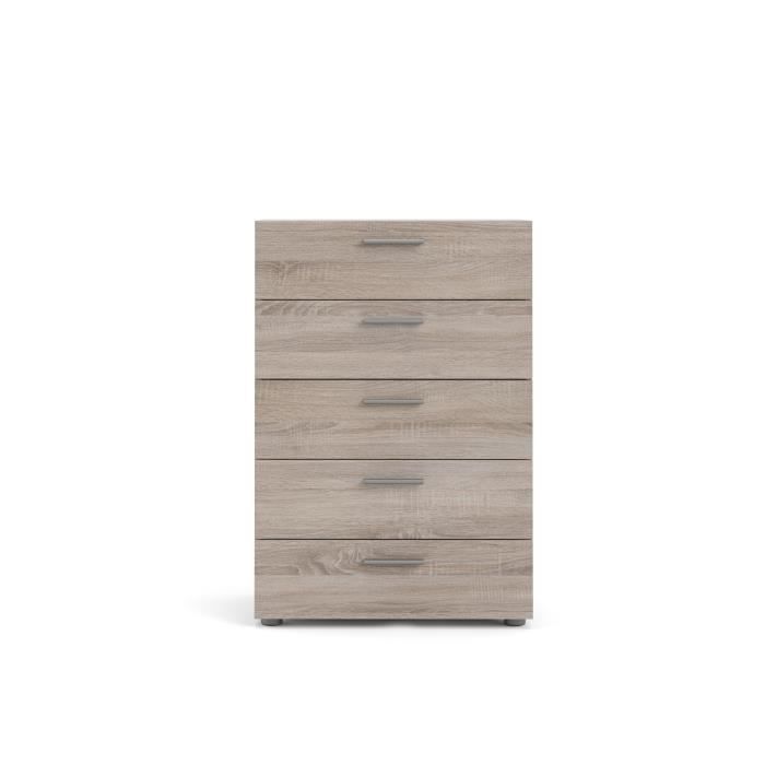 TVILUM Commode 5 tiroirs - Chene Truffe - L 70 x P 40 x H 102 cm - TYHJA