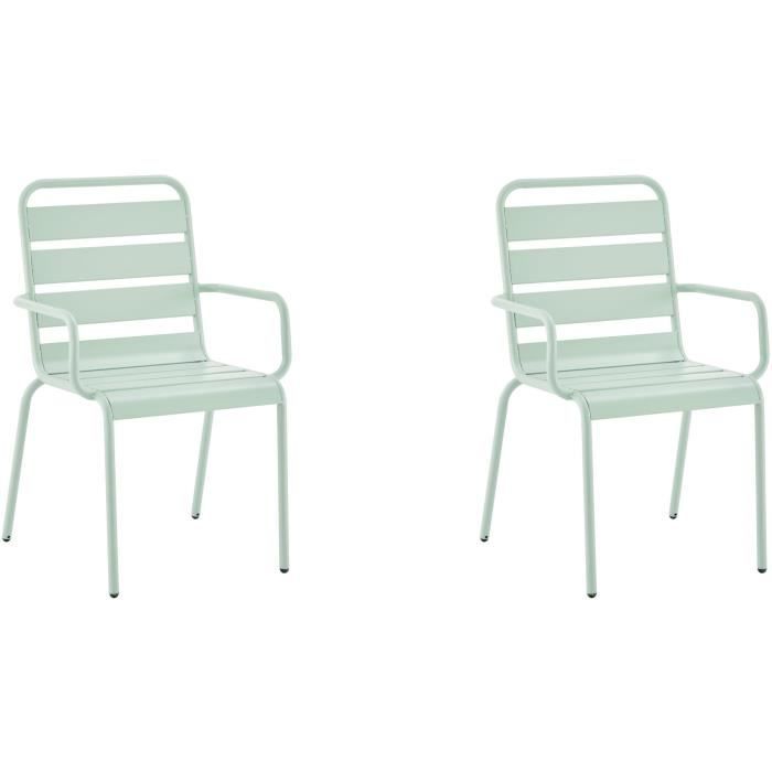 Lot de 2 fauteuils de jardin - Acier - Vert Céladon