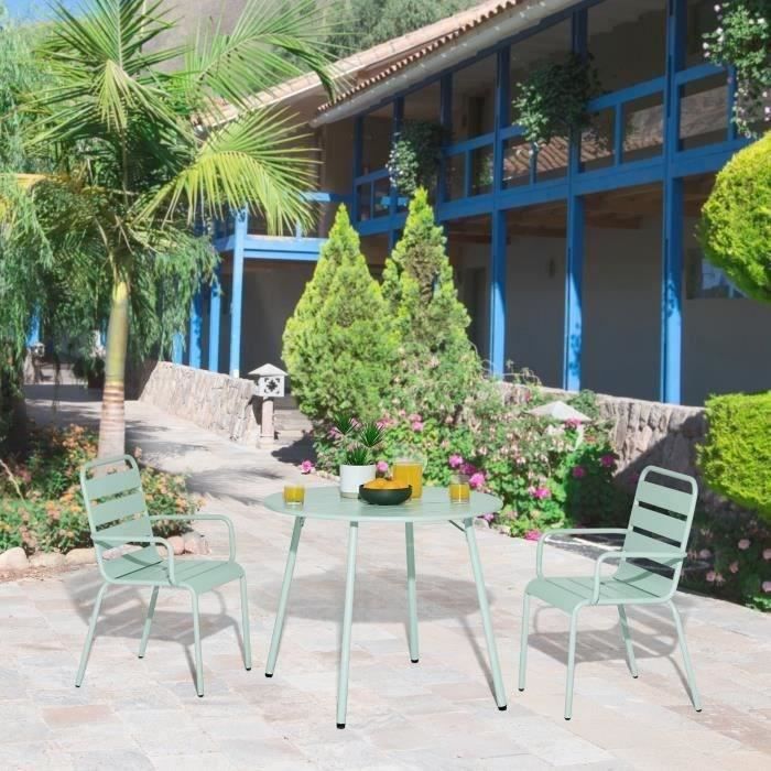 Lot de 2 fauteuils de jardin - Acier - Vert Céladon