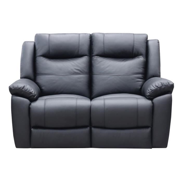 Canapé relax manuel - 2 places - COWAN - Cuir noir - L 150 x P 98 x H 104 cm