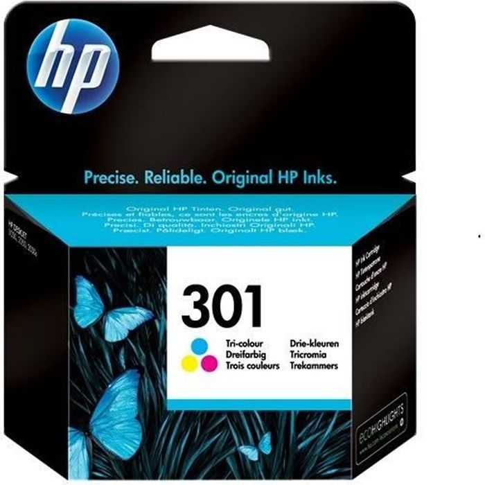 HP 301 Cartouche d'encre trois couleurs authentique (CH562EE) pour HP Envy 4505 et HP DeskJet 1050/1512/2548/3057A