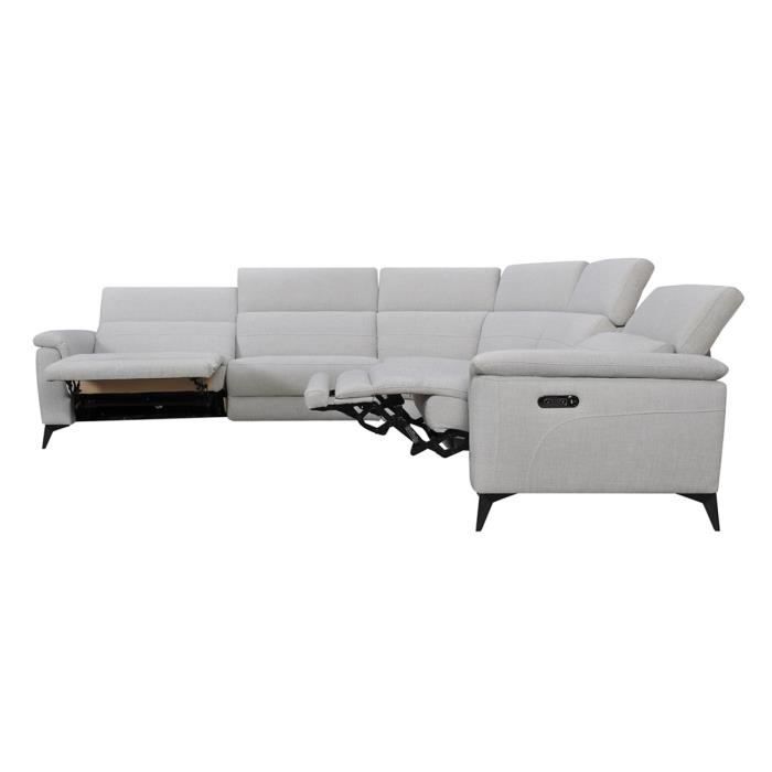 Canapé d'angle Panoramique avec 2 places relax électriques - Tissu gris - L 293 x P 299 x H 99 cm - MELBOURNE
