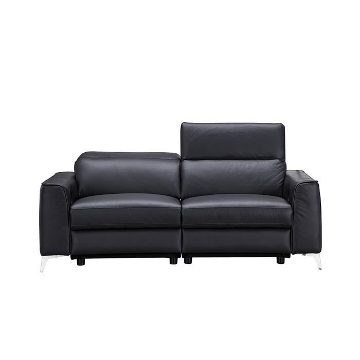 Canapé relax électrique 2 places - EDISON - Cuir de vachette et simili noir - L162 x P 107 x H 95 cm