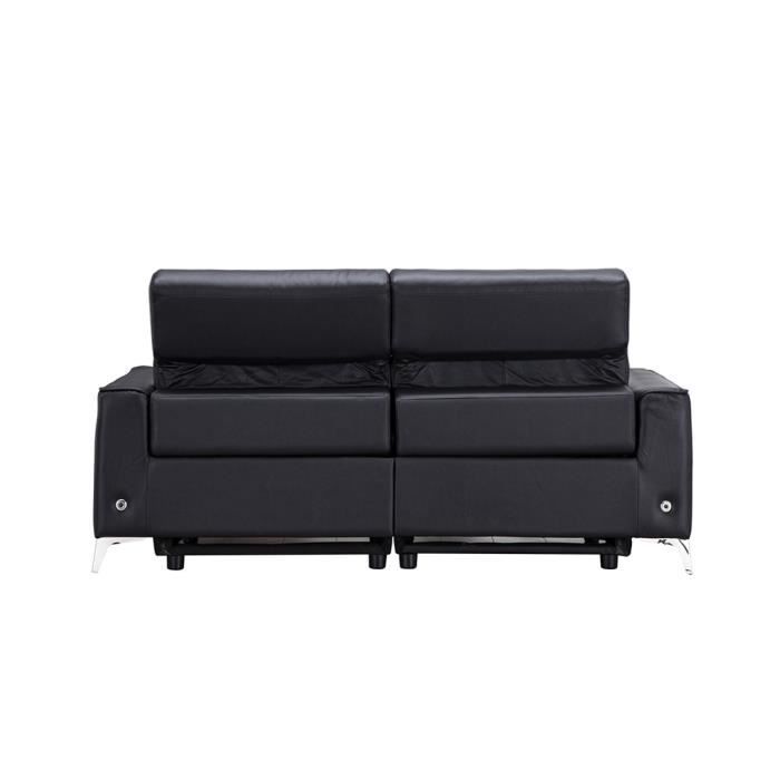 Canapé relax électrique 2 places - EDISON - Cuir de vachette et simili noir - L162 x P 107 x H 95 cm