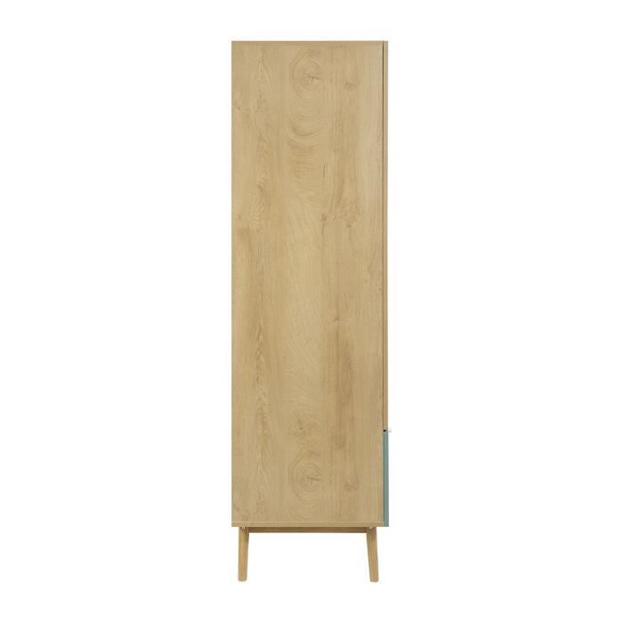 Armoire 2 portes 1 tiroir - Décor chene et vert - Pieds en bois massif - L 80 x P 50 x H 170 cm - GARDENIA