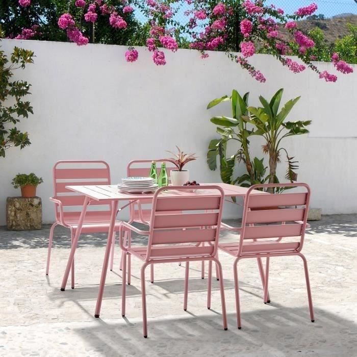 Lot de 2 fauteuils de jardin - Acier - Rose