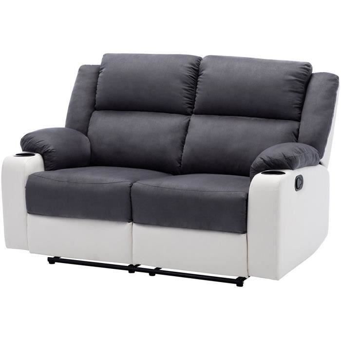Canapé 2 places relax manuel - Microfibre - gris- L 195 x P 95 x H 101 cm - GENIUS