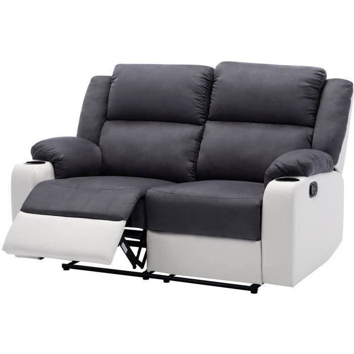 Canapé 2 places relax manuel - Microfibre - gris- L 195 x P 95 x H 101 cm - GENIUS