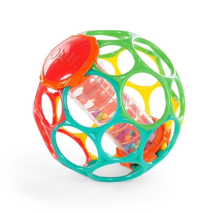 BRIGHT STARS Oball Easy-Grip Rain Stick, giocattolo per neonati senza BPA, rosso, giallo, verde e blu