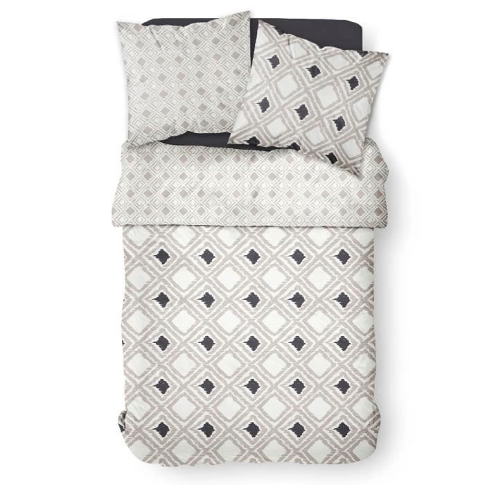 Parure de lit Sunshine - 2 personnes - 220 x 240 cm - 100% coton - Blanc Motif Géométrique - TODAY