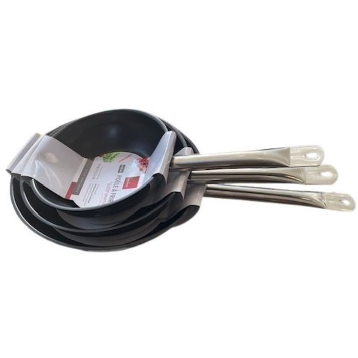 Set di 3 padelle - BAUMALU - Gastronomia - 20 / 24 / 28 cm - Acciaio inossidabile