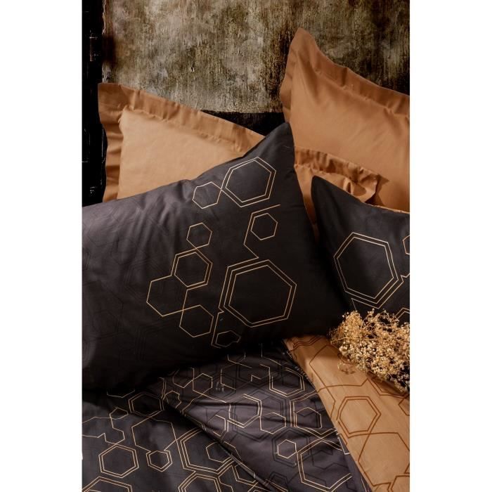 Image secondaire de Parure de lit - 1 housse de couette 220 x 240 cm + 2 taies d'oreiller 60 x 60 cm - 100% coton renforcé - Cuivre