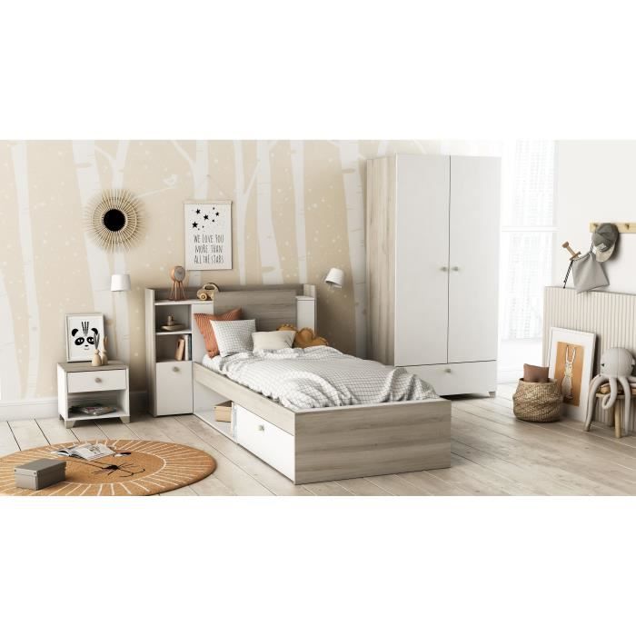 Image secondaire de Lit Enfant LIFE avec Rangements - 90x190/200 - Chêne et Blanc - Fabrication Française