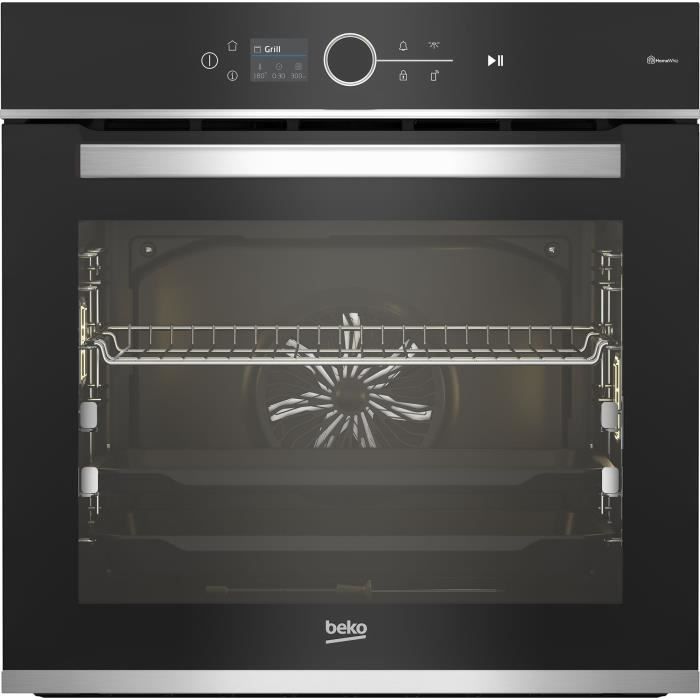 Four encastrable multifonction BEKO avec pyrolyse et porte froide - Inox et Noir