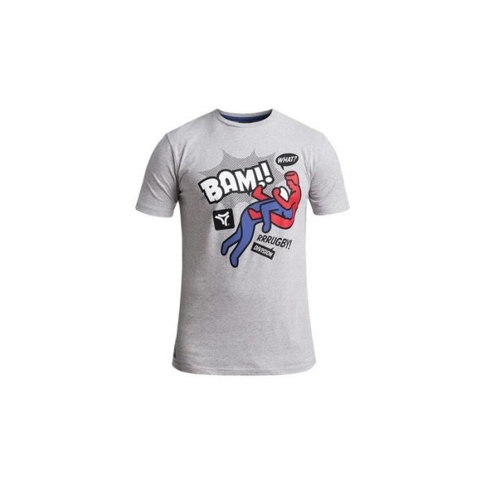 RUGBY DIVISION - Tee shirt manches courtes IMPACT gris chiné 100% coton