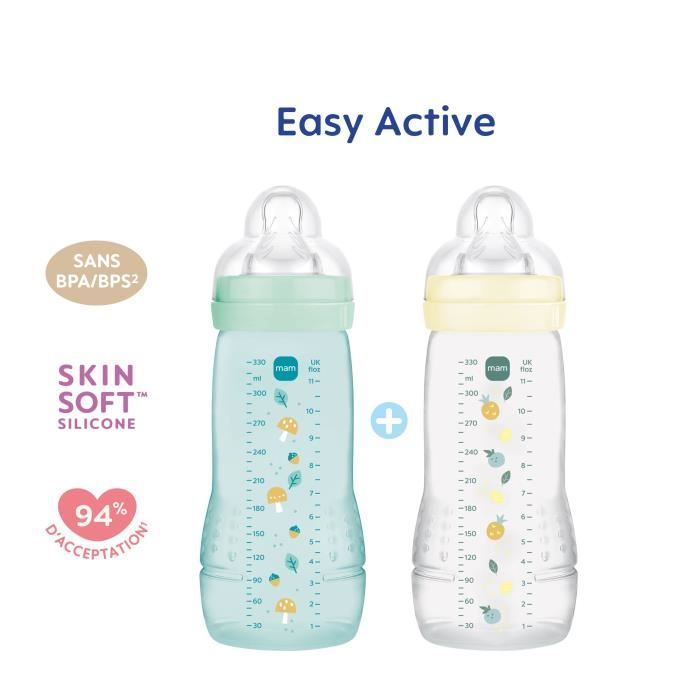 Image secondaire de Lot de 2 Biberons - MAM BABY - Easy Active - +6 mois - 330 ml - Tétine débit X - Ice + Pearl