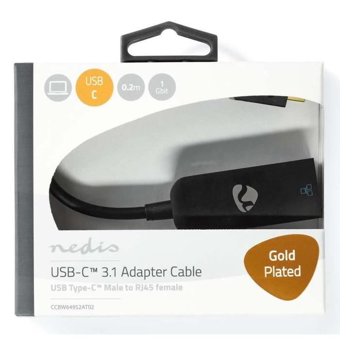 NEDIS Câble adaptateur USB-C Mâle - RJ45 Femelle 1 Gbit 0,2 m - Anthracite