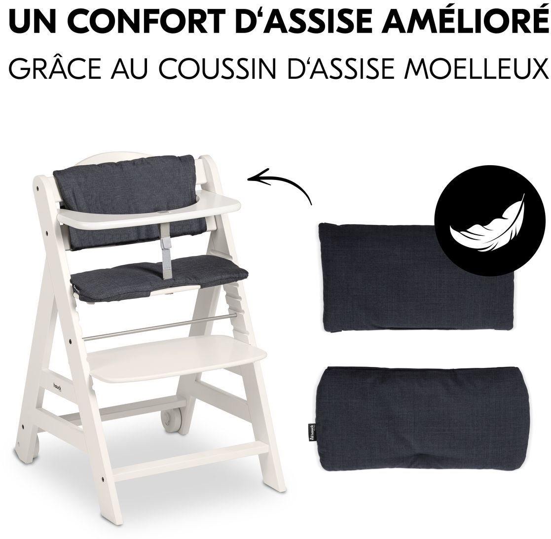Image secondaire de Chaise haute - HAUCK - BETA+ - Evolutive - De 6 mois a 90 kg - Bois FSC - Harnais 5 points - Roulettes - Blanc