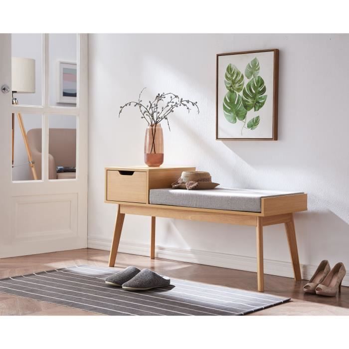Banc a chaussures avec tiroir - Tissu - L 110 x P 43 x H 59 cm