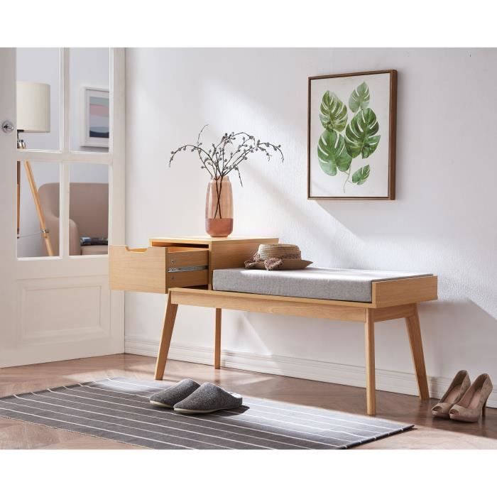 Banc a chaussures avec tiroir - Tissu - L 110 x P 43 x H 59 cm