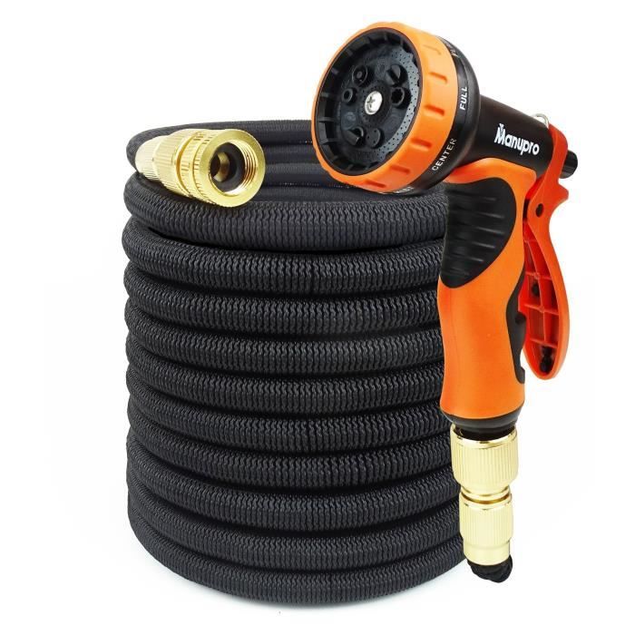 Tuyau d'arrosage MANUPRO - Extensible/Rétractable - 30 m - Diametre 15 mm - Avec pistolet d'arrosage multijet